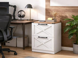 Farmhouse Vertical Printer Stand with X Pattern, 2-Drawer Storage Cabinet Fits Letter Files, White 44688621