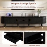 Wooden Oval Fluted TV Stand with Charging Station for TV up to 80", Mid-Century N721P297567B