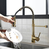Commercial Black and Gold Kitchen Faucet with Pull Down Sprayer, Single Handle Single Lever Kitchen W1932P172327