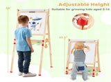 Natural Pine Wood 3-in-1 Kids Art Easel with Magnetic Whiteboard & Chalkboard, Adjustable Height 53682612