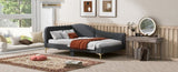 Twin Size Upholstered Daybed with Headboard and Armrest, Support Legs, Grey WF318293AAE