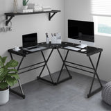 ZNTS Techni Mobili L-Shaped Glass Computer Desk, Black RTA-3805L-BK