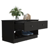 ZNTS Hamilton Storage Bench, Two Open Shelves, Two Drawers -Black B20091910