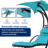 ZNTS 53.15 in. Outdoor Teal Hanging Curved Lounge Chair Steel Hammocks Chaise Swing with Built-In Pillow 35341887