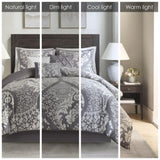7 Piece Cotton Printed Comforter Set Grey King B03597028