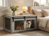 31.5" Dog Crate Furniture with Sliding Barn Door, Wooden Dog Kennel End Table for Indoor Use - Gray 01135326