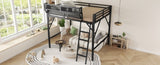Queen Size Loft Bed with Ladder, Metal Queen Loft Bed with Storage Shelves, High Loft Bed for Kids W2580P316650