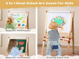 Natural Pine Wood 3-in-1 Kids Art Easel with Magnetic Whiteboard & Chalkboard, Adjustable Height 53682612