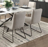 Modern Design Beige Fabric Upholstered Side Chairs 2pc Set, Tabular Black Finish Metal Legs Casual B011P199730