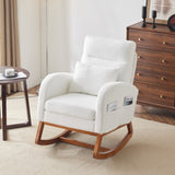 ZNTS White Teddy Fleece Rocking Chair Nursery with Thick Headrest, Upholstered Mid-century Modern Nursing 43674956