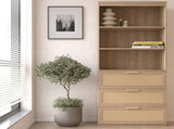 71 Inches Tall Storage Cabinet, Rattan Bookcase with 3 Drawers and 3-Tier Open Shelves, Wooden 71781703