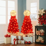 Lighted Santa Hat Style Tree Set of 2, 4ft Artificial Tree with Warm White Lights, N710P181810J