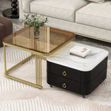 ZNTS ON-TREND 2-in-1 Square Nesting Coffee Table with Wheels & Drawers, Stackable Side Table with High WF324359AAB