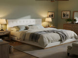 Solid Rubber Wood Platform Bed with Upholstered Headboard, Modern Tufted Design, Sturdy Slat N769P387939W