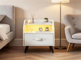 LED Nightstand with Charging Station, 16 Color RGB Remote Controlled Bedside Table with 2 AC Outlets 50953806