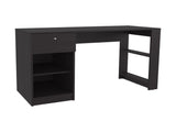 Computer Desk, 1 Drawer, 2 Shelves, Black B097P262381