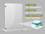 34" W x 68" H Bathroom Shower Door, Frameless Fixed 3/8" Thick Clear Tempered Glass Door T5595P495204