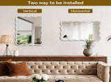 24"x36" Wavy Rectangle Mirror, Solid Wood Frame Decorative Mirror for Bedroom Bathroom Living Room 28976789