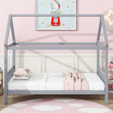 Twin House Bed with Headboard and Footboard, Twin Rubber Wood Bed with House Frame,Light Grey W504P225966