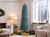 6 FT Slim Pencil Artificial Christmas Tree, Frosted Gray-Green & Silver Needles, Flame Retardant 09322143
