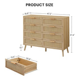 Bedroom dresser, 8 Double Dresser with rattan drawers, wood chest of drawers for kids living W1162P190402