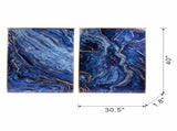 Set of 2 Blue and Gold Framed Art Panels, Unique Marbled Design, 30.5" x 40" W2078130282