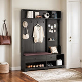 Multi-purpose Hallway Hall Tree with Removable Linen Cushioned Entryway Bench, Coat Rack, Storage W757P196822
