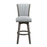 Gray Finish Set of 2 Pub Height Chairs Swivel Seat Tufted Fabric Upholstered Solid Wood Dining B011P220998