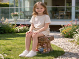 16.93" Sculptures Garden Statues, Rabbit Tree Stump Stool Garden Statue, Magnesium Oxide Stone W6572P574576