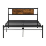 Queen Size metal bedframe,Headboard with wood panel decoration,black W2297P281497