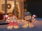 Set of 2 Lighted Gingerbread Man and Candy Cane Christmas Decorations, Pre-lit 2D Holiday Decor with 30550449