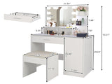 Large Vanity Set with 10 LED Bulbs, Makeup Table with Cushioned Stool, 3 Storage Shelves 1 Drawer 1 73717191