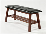 Dining Bench with Storage Shelf, Pine Wood Frame, Button Tufted Black PU Leather Seat, Walnut 01032856