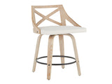 Charlotte Farmhouse Counter Stool in White Washed Wood and Cream Fabric by LumiSource - Set of 2 B202P221816