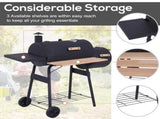 48" Steel Portable Backyard Charcoal BBQ Grill and Offset Smoker Combo with Wheels 72006641