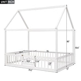 ZNTS Full Size Wood House Bed with Fence and Door, White Wash WF303134AAK