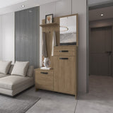 FM FURNITURE Elko Hall Tree Multistorage with a Mirror. Natural Oak B128P283287