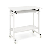 White Mobile Computer Desk with Keyboard Tray & Storage Shelf, 360&deg Lockable Casters for Home 97064400
