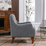 Grey Accent Chair, Living Room Chair, Footrest Chair Set with Vintage Brass Studs, Button Tufted W1170100895