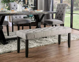 Classic Light Gray Color 1PC BENCH Button Tufted Linen Like Fabric Solid wood Chair Upholstered Seat B011104805