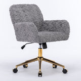 ZNTS A&A Furniture Office Chair,Artificial rabbit hair Home Office Chair with Golden Metal W1143P154103