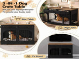 43.3" Farmhouse Dog Crate Furniture, Wooden Dog Kennel with 2 Storage Drawers and Rotating Food N704P414580D