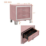 Mid Century Vintage Nightstand with Metal Legs for Bedroom, Velvet Bedside Table with 2 Drawers, N733P183659H