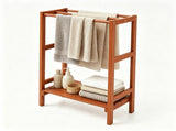 Natural Hardwood Towel Rack, Freestanding Blanket Stand with 3 Hanging Bars & Bottom Storage Shelf, 78960066