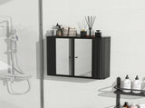 Black Wall-Mounted Bathroom Cabinet with Mirror, 2 Mirrored Doors & Open Shelf, Farmhouse Metal W3122P272846