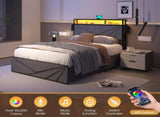 LED Queen Bed Frame, Storage Headboard with Charging Station, Solid and Stable, Noise Free, No Box 50737516