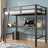 Twin Metal Loft Bed with L-Shaped Desk, Charging Station Loft Bed Frame Twin Size, Safety Guard & W2889P205074