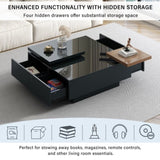 ZNTS Movable Top Coffee Table, Modern Square Wood Coffee Table with High Gloss finish, 4 Hidden Storage 25494699