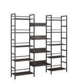 ZNTS Triple Wide 5-shelf Bookshelves Industrial Retro Wooden Style Home and Office Large Open W1668102870