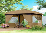 11' x 11' Double Roof Outdoor Gazebo, Beige Patio Gazebo with Curtains, Church Windows 82612795